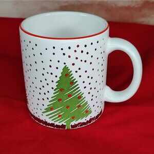 Waechtersbach Spain White Christmas Tree Ceramic Coffee Mug Silver Snowflakes